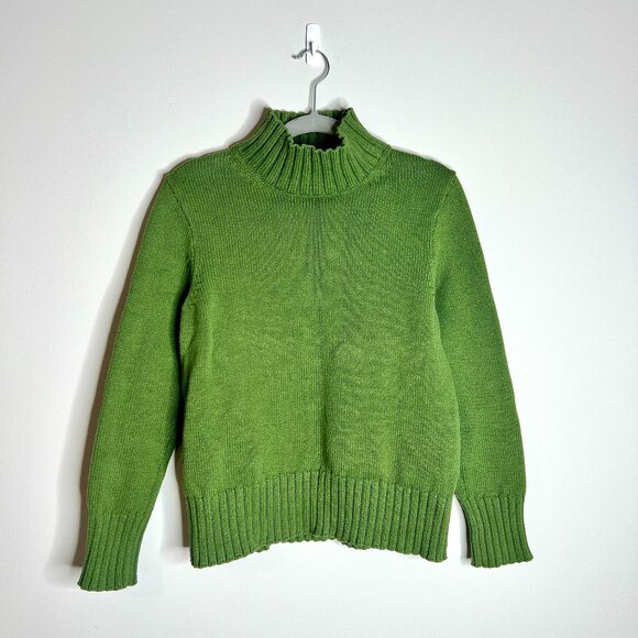 J.Crew 100% Cotton Turtleneck Sweater Cozycore Preppy Academia Green Sz Small - Picture 2 of 6